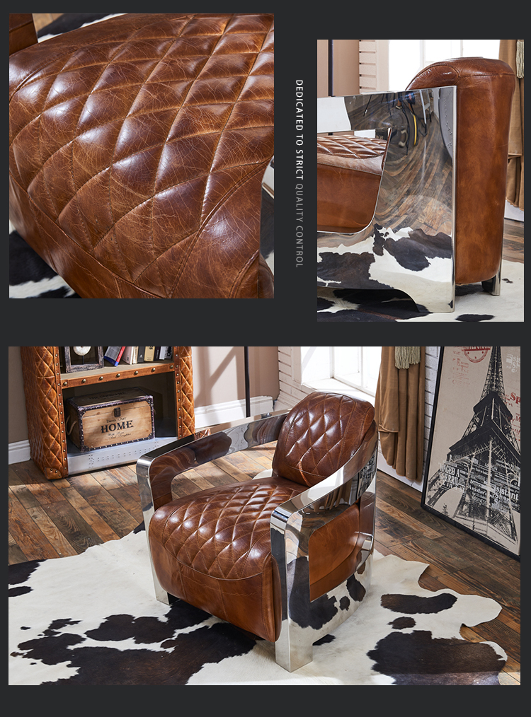 genuine leather top grain leather lounge chair polished stainless steel vintage brown leather accent chair barrel armchair