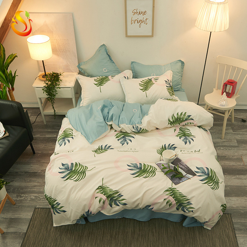4pcs quantity plain simple digital printed polyester duvet quilt cover bedding set flamingo flat sheet bed set