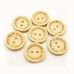 100pcs per bag custom 15mm 20mm 25mm 2 hole round laser engraved logo wood buttons