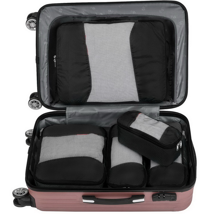 Il nero all'ingrosso 6 pezzi ha fissato i cubi dell'imballaggio logo personalizzato degli organizzatori dell'imballaggio dei bagagli di viaggio