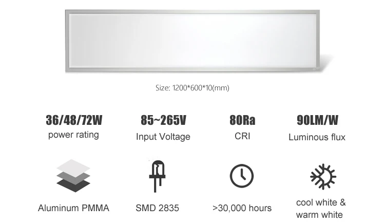 Aluminium Alloy Ultra Slim 4000K 48W Led Panel Light 1200x300