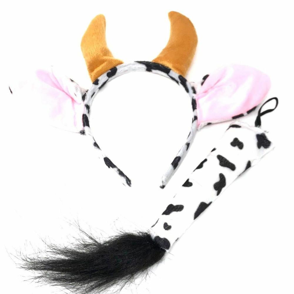 Vaca Cabeça Cauda Conjunto Zoo Farm Animal Fancy Dress Costume Party Acessório SA3265