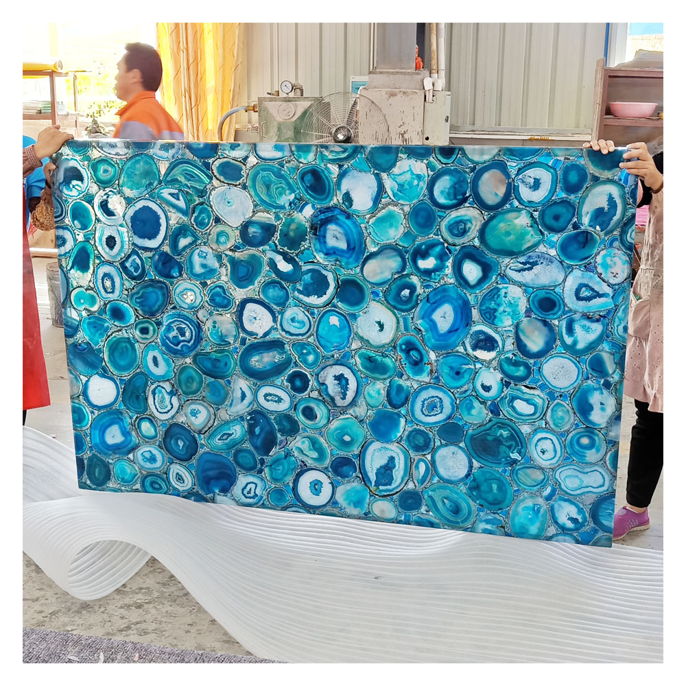semi precious stone blue agate slab