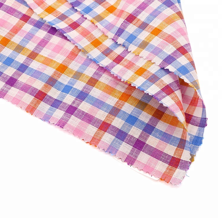 Оптовая продажа клетчатой 100% льняной ткани для одежды