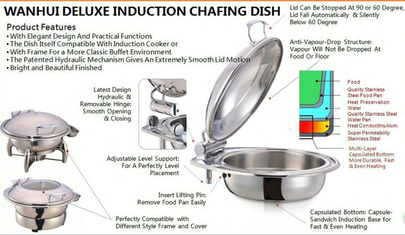 High Quality Hotel Cookware Stainless Steel Hydraulic Chafing Dish Buffet