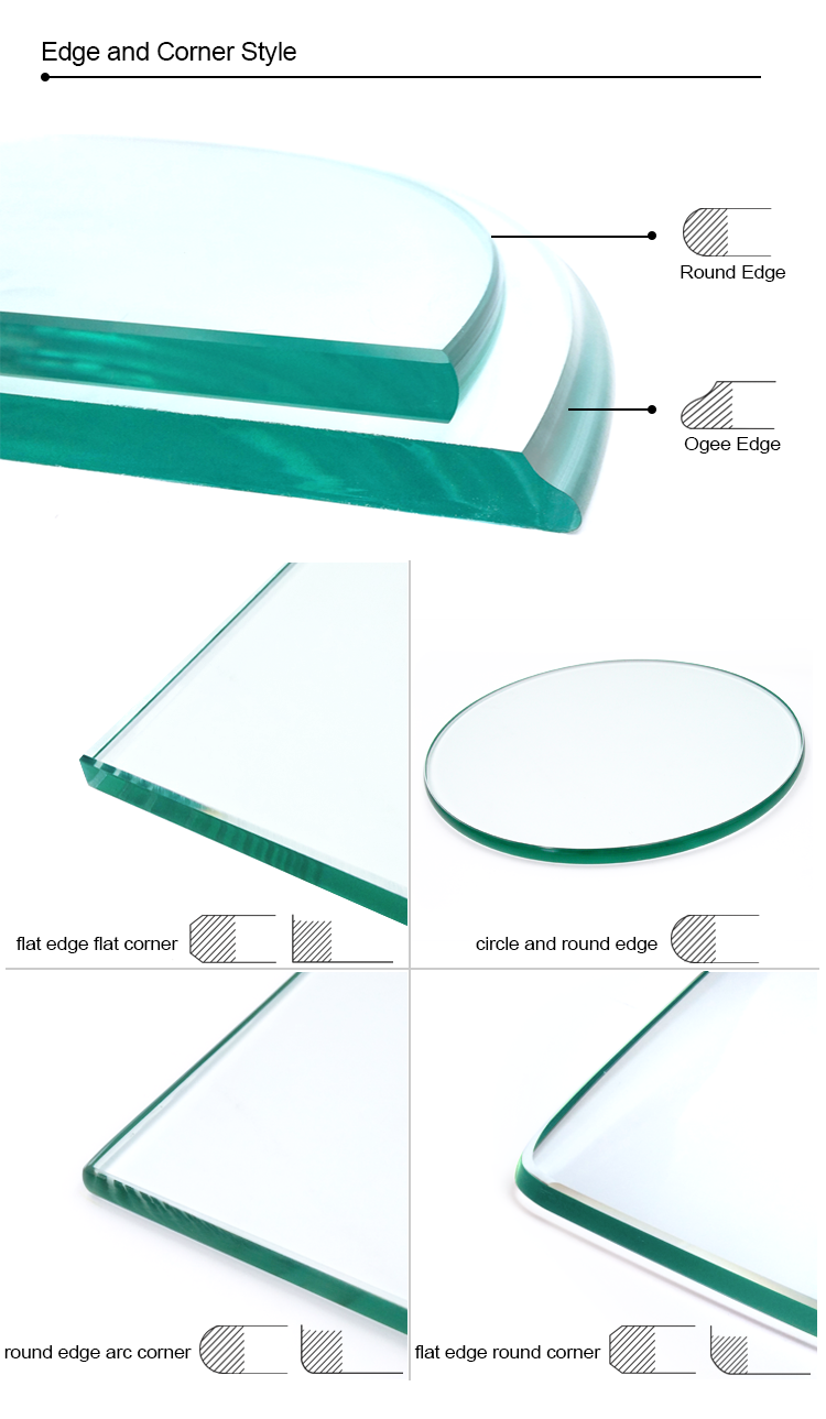 customized size polished edge 10mm 12mm clear tempered glass for shower door partition