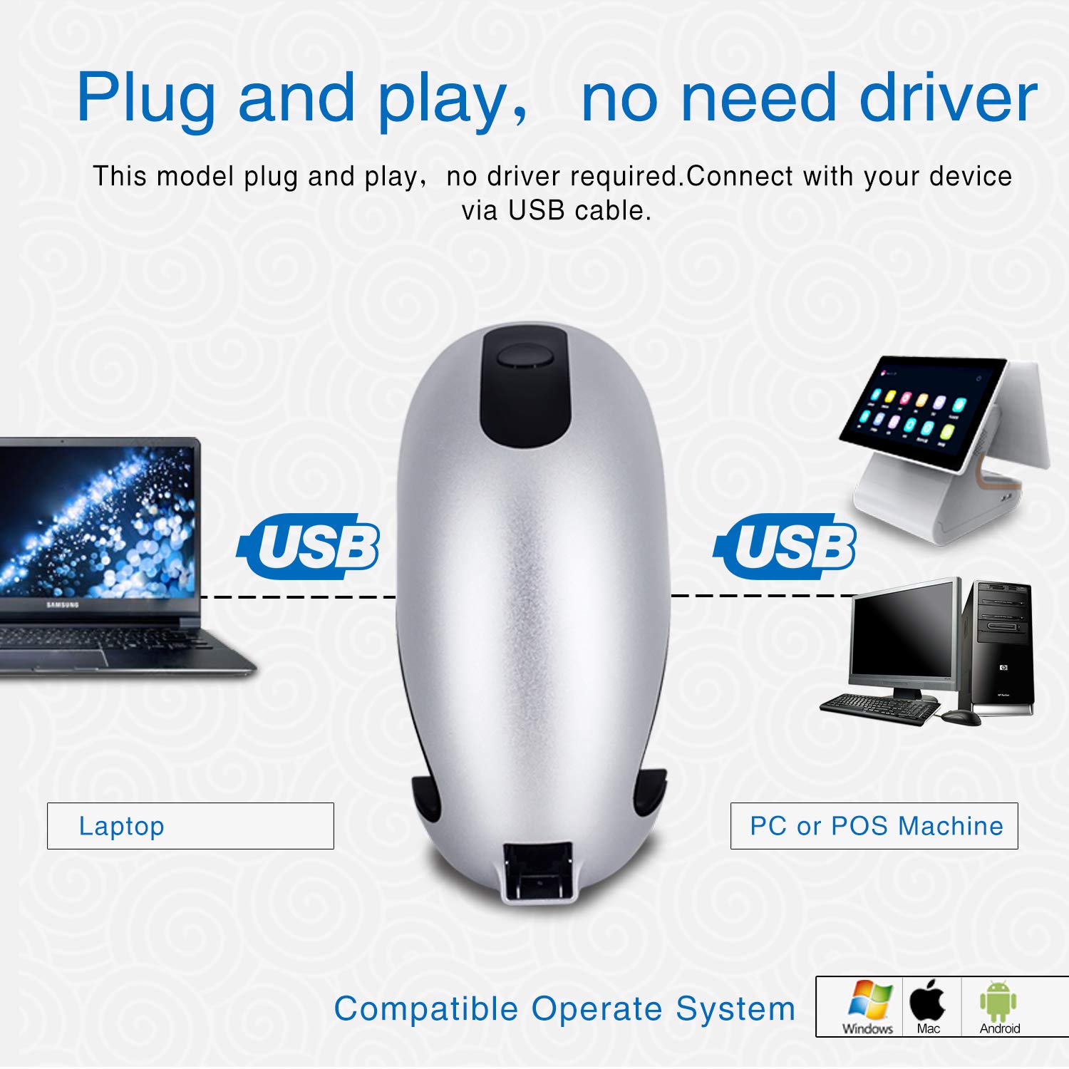 360 degree Omni directional barcode scanner screen qr code reader wired desktop scanner with USB port Symcode MJ-9208