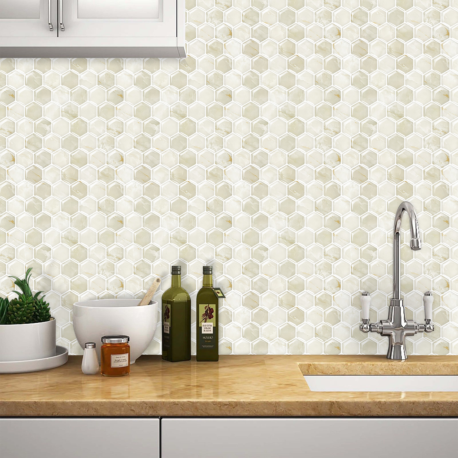 3D removable wall tile stickers for kitchen tile in Khaki