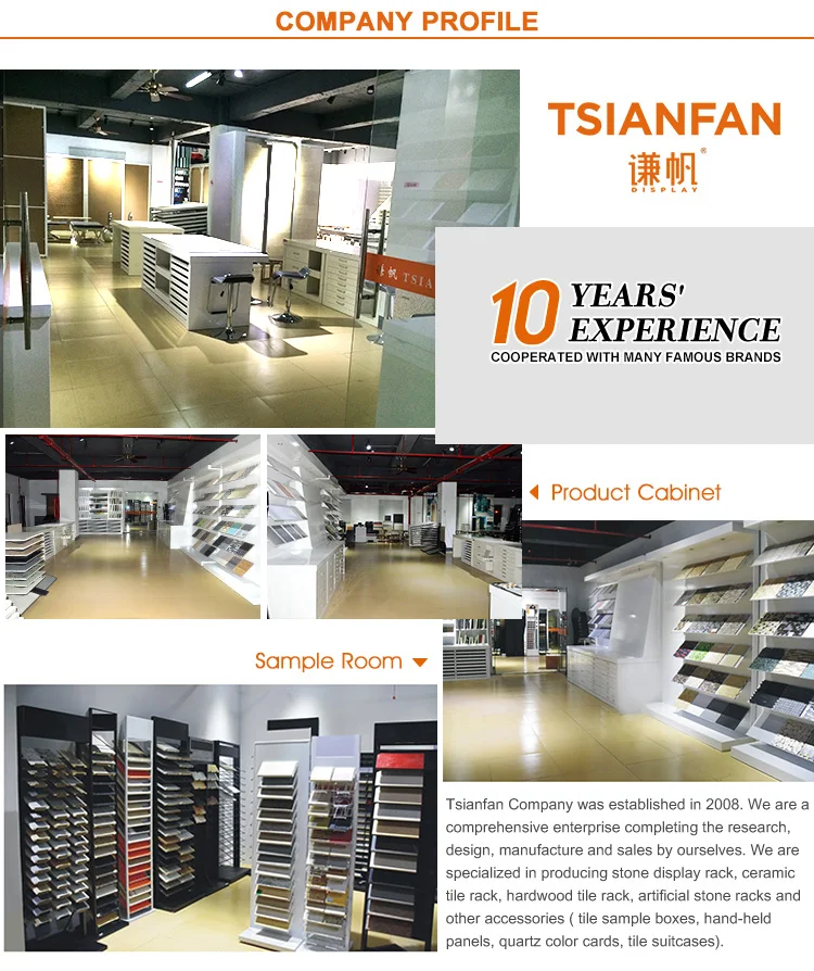 Tsianfan high customized floor-standing rotate type samples tile slate stones marbles mosaic tile display stand