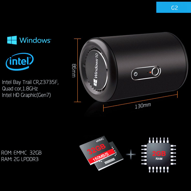 G2 MINI PC Win10 Boîte de TÉLÉVISION Ram2G Rom32G 2.5 + 5 G WIFI 200W Caméra 4K G2 Mini PC Win