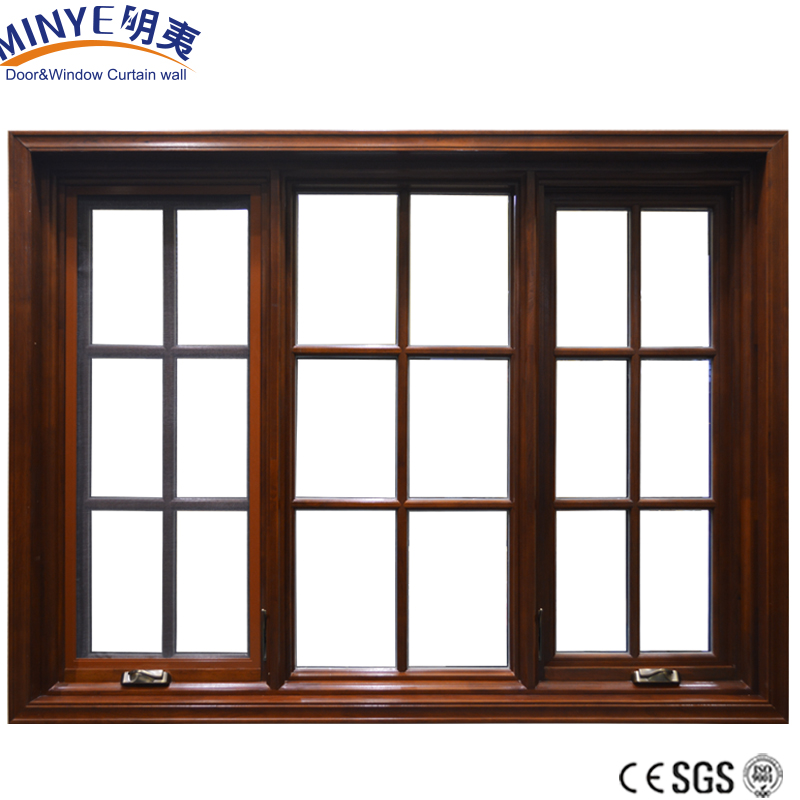Madeira revestido de alumínio para caixilhos de janelas com vidro duplo para casa