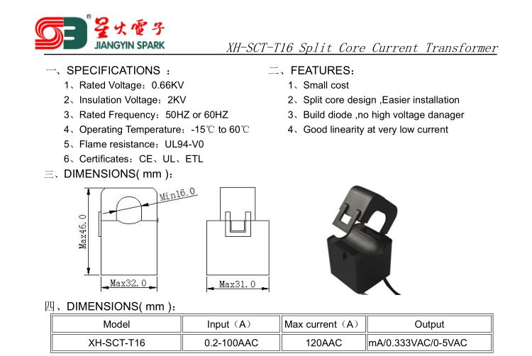 24mm Split-Core Current Transformer – 100A To 400A / 5A Output For Bidirectional PV Solar Energy Monitoring (Black, 100A/5A)