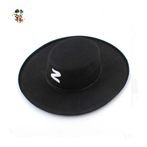 Adult Bandit Felt Black Hat Fancy Dress Zorro Costume Accessory
