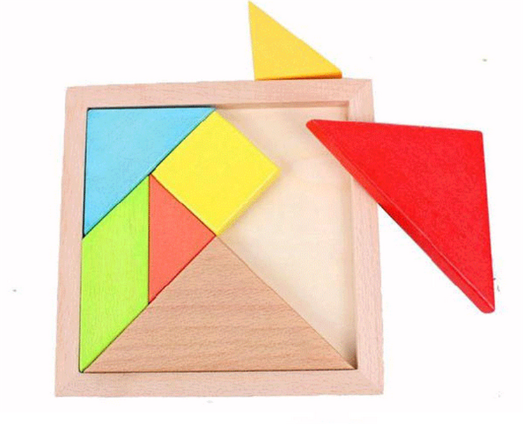 Wooden Tangram 7 Piece Jigsaw Puzzle Colorful Square IQ Game Brain Teaser Intelligent Educational Toys for Kids