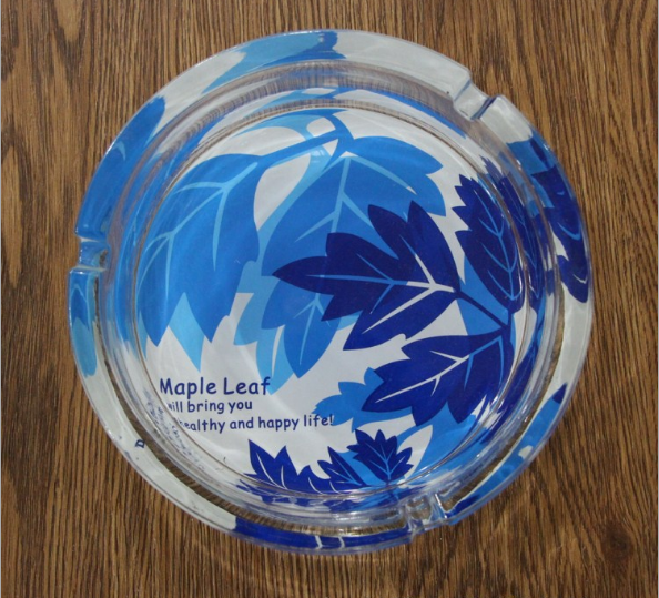 Haonai 16cm Round Custom Made Glass Ashtray with Printing