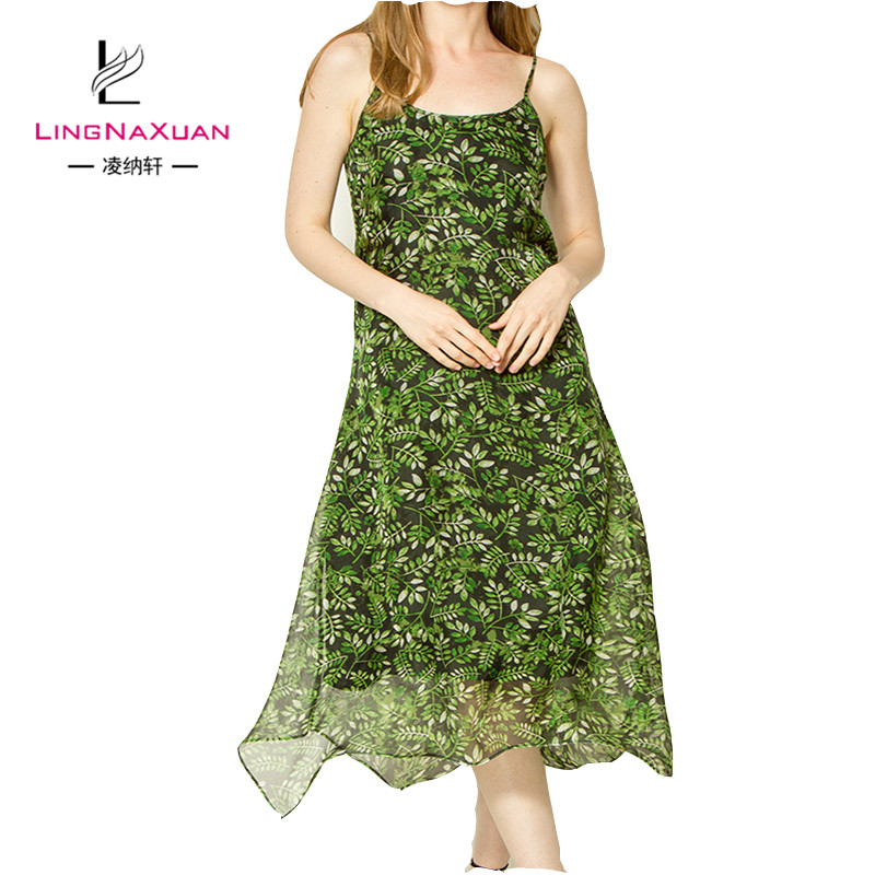 YALI Printed Lipstick Elegant European And American Chiffon Dress
