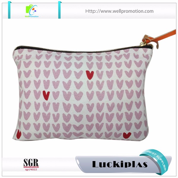 Bolso cosmético del maquillaje de la impresión completa de la cremallera del metal del logotipo de encargo de la lona de algodón durable