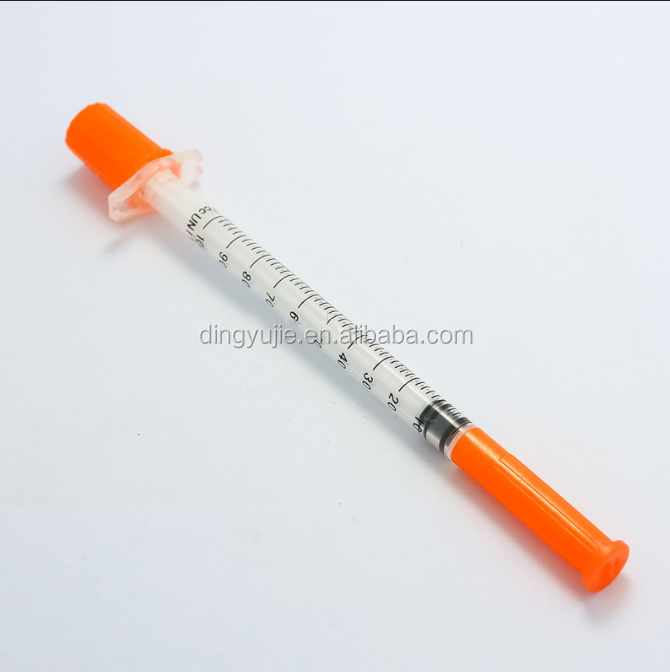 Медицинский одноразовый инсулиновый шприц 1 мл с оранжевой крышкой