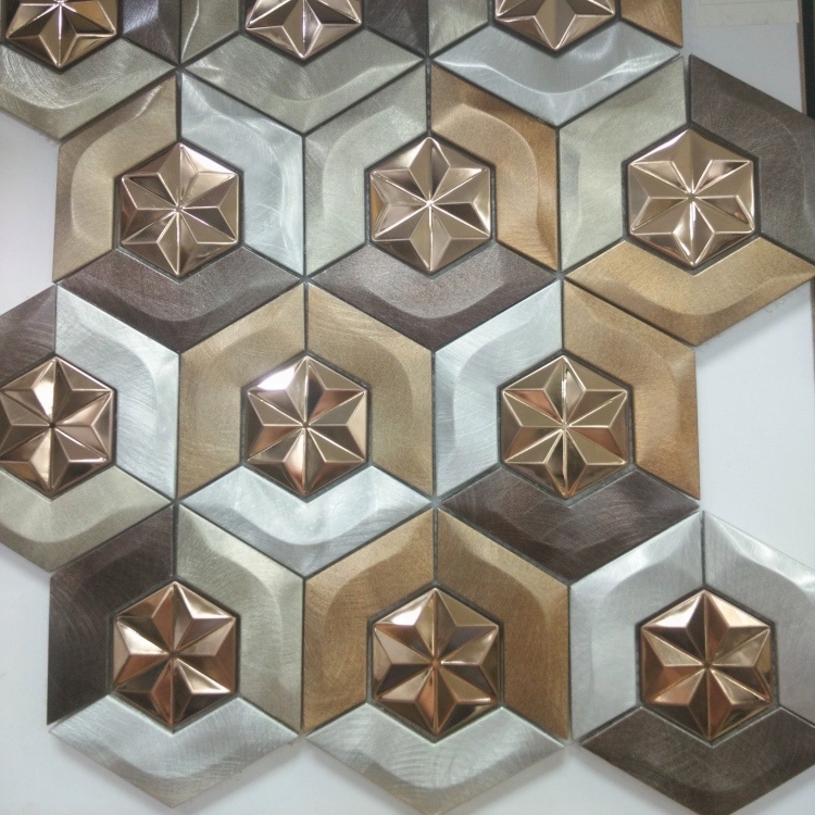 3D hexagon kitchen back splash metal mosaic tiles