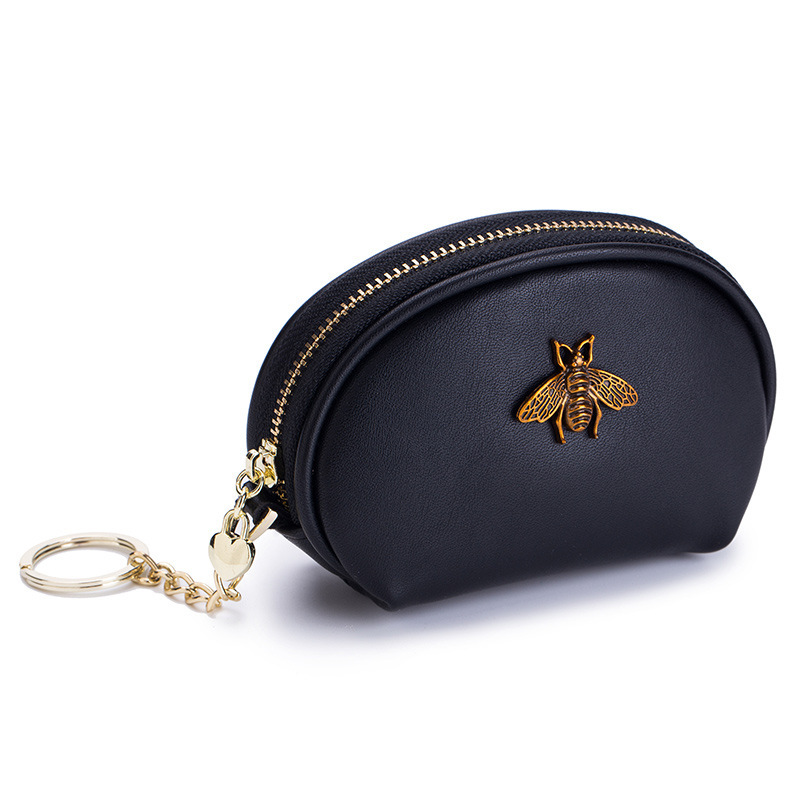 Women Kid's Cute Bee Mini Coin Purse Keychain PU Leather Wallet Cash Holder Change Pouch