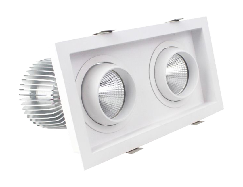 Белый квадрат с двумя головками светодиодный регулируемый угол прожектора светодиодный встраиваемый потолочный светильник 25 градусов 40 градусов угол луча CRI90