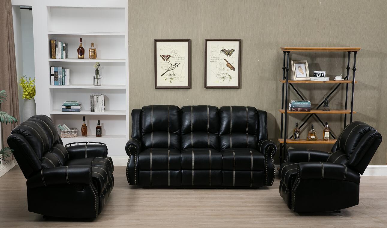 Hot Sales Modern Living Room PU Leather Manual Adjustable Sectional Recliner Sofa Set