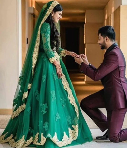 Indian Traditional Ball Gown Green Wedding Dresses for Women