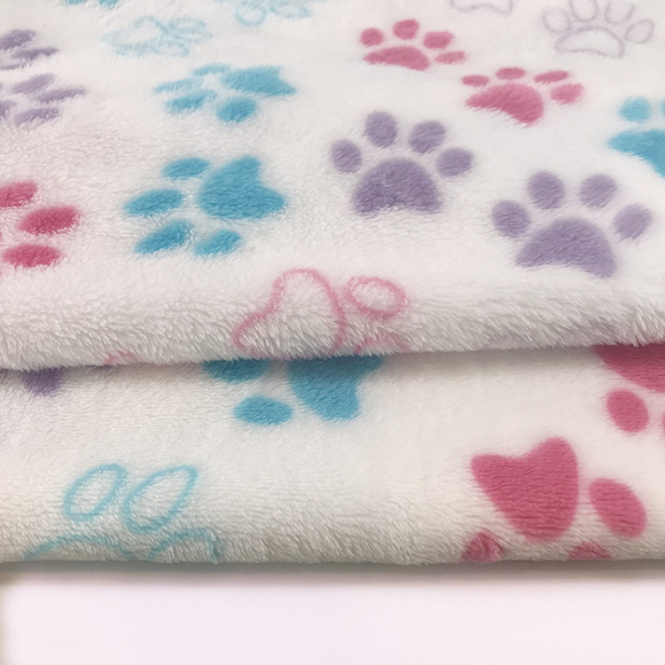 2 Colours Dog Cat Per Metre Paw Printed Sherpa Fleece Fabric Stoffe