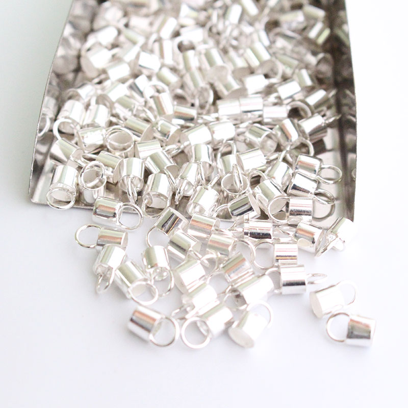 Silver Tone Necklace Cord End Tip Beads Caps W//Loop 6x4mm fit 3mm cord