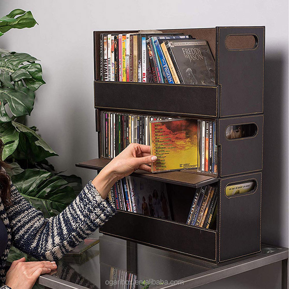 Leather CD Storage Box with Magnetic Opening - Holds 40 CD Cases