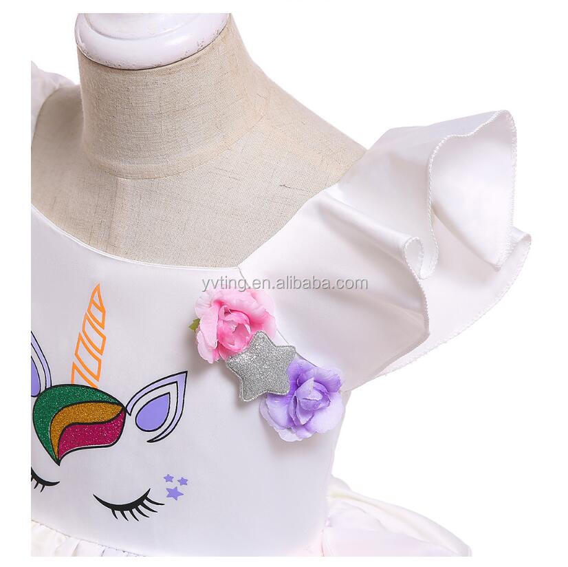 Baby Girl Unicorn Flower Princess Dress Birthday Party Princess Dress Stitching Colorful Net Yarn Princess Dress