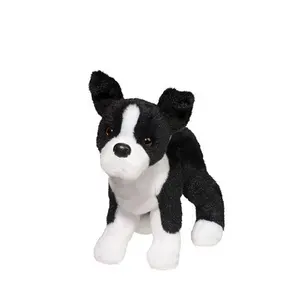 black and white stuffed dog toy