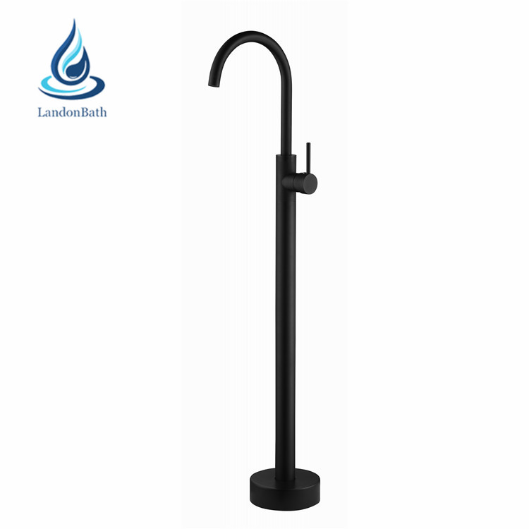 Contemporary matte black floorstanding bathtub mixer solid brass bathroom shower bath tub faucet set