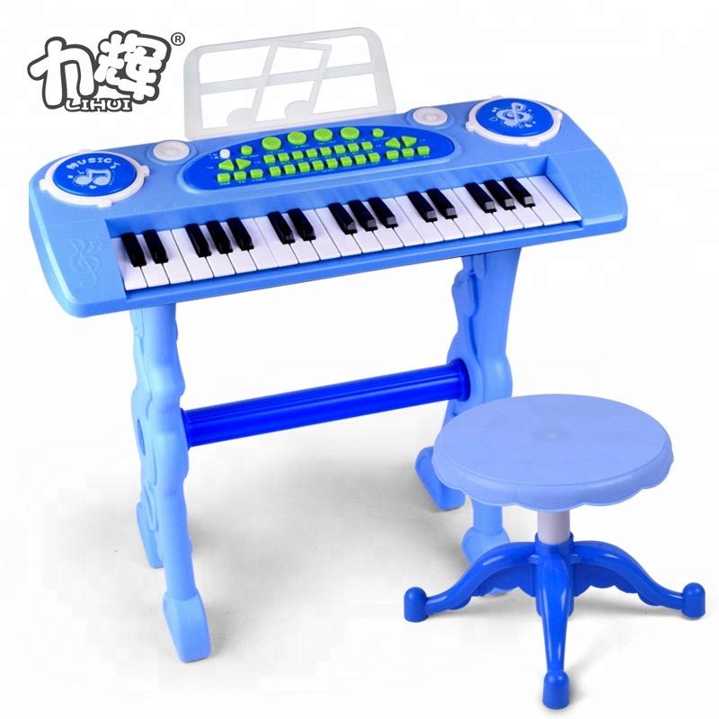 Высококачественное розовое детское пианино с микрофоном и стулом