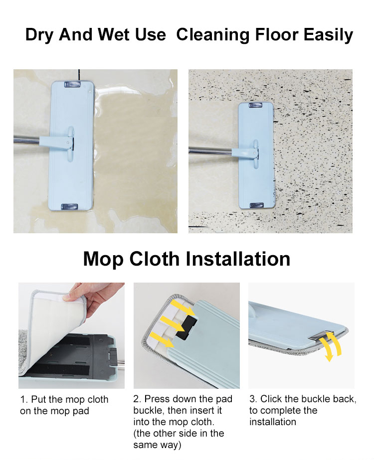 Squeeze Flat Floor Mop and Bucket Set with  Easy Self-Wringing Cleaning Mop Bucket Wet and Dry Use