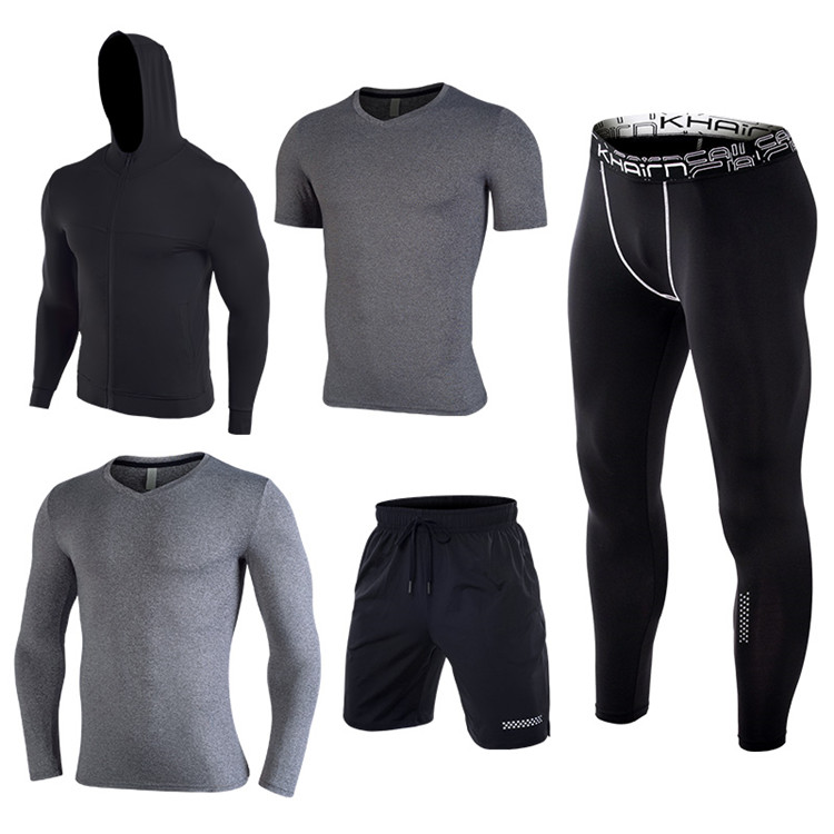 5 piece in set men quick dry training wear set gym clothes running suits breathable running  wear sport suit for man