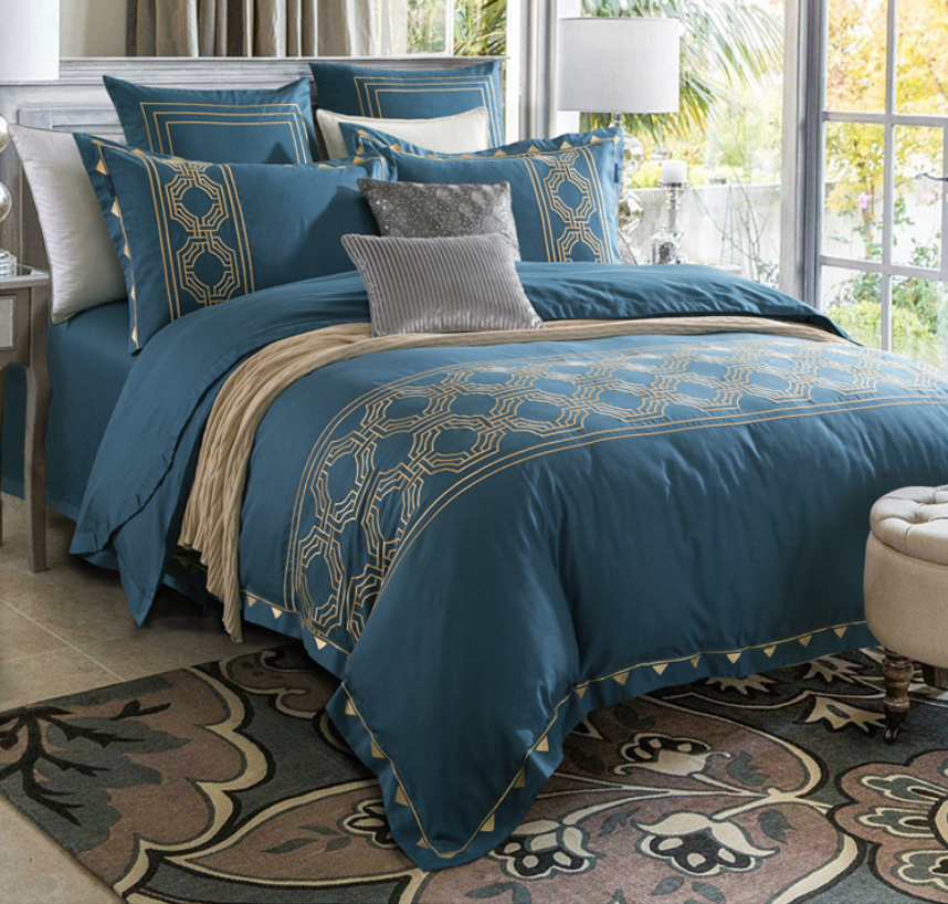 Embroidery Duvet & Pillowcases, unique pleated design to enhance the elegance of your room, Comforter Set Queen/King Size