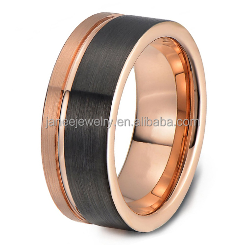 Hot Selling Fashion Jewelry Rose Gold Gunmetal Mens Tungsten Carbide Ring Two Tone Wedding Band