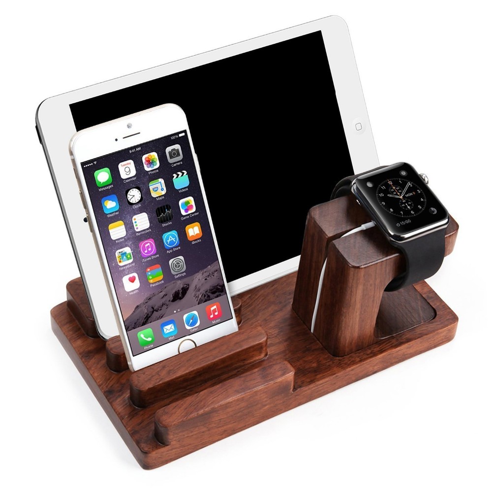 Wood Charge Dock Holder for Apple Watch , Docking Station Cradle Bracket for iPod iPhone iPad and Other Phones Tablets