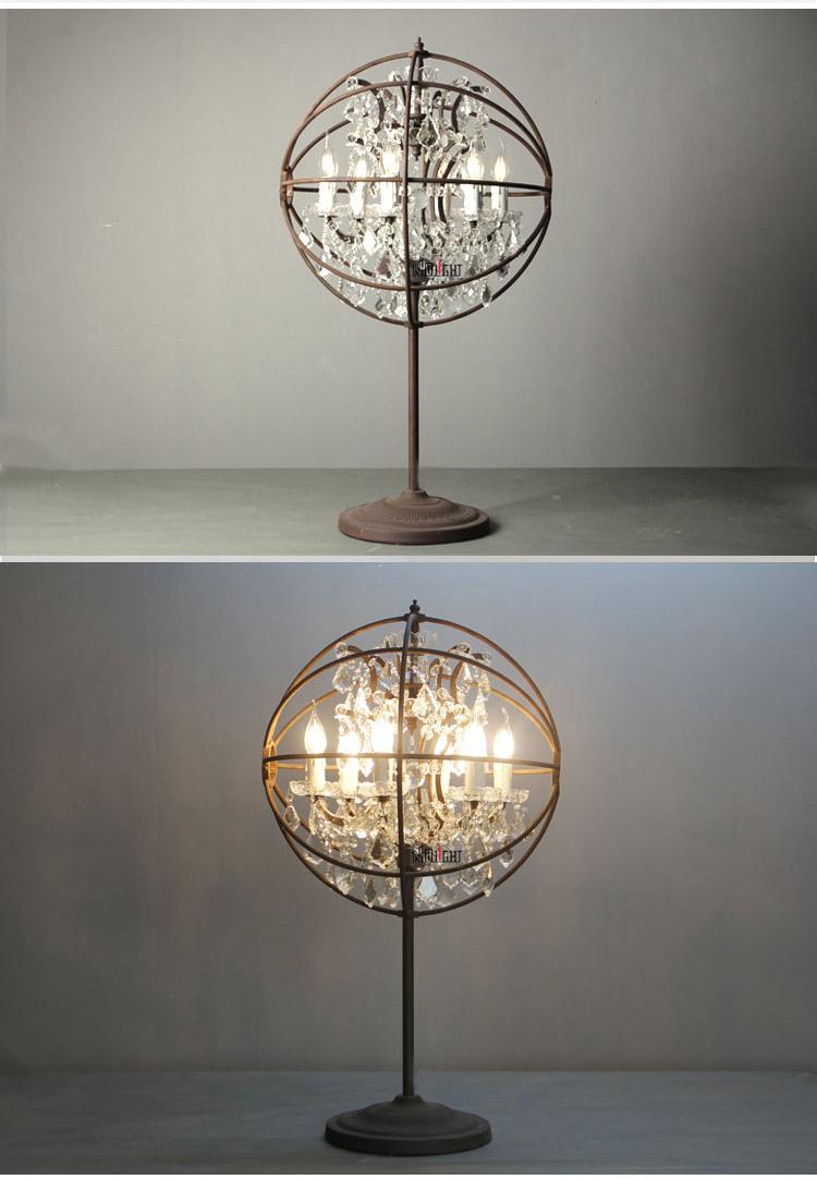 Elegant Retro rust iron table lamp and crystal table lamp for coffee shop restaurant clothing shop