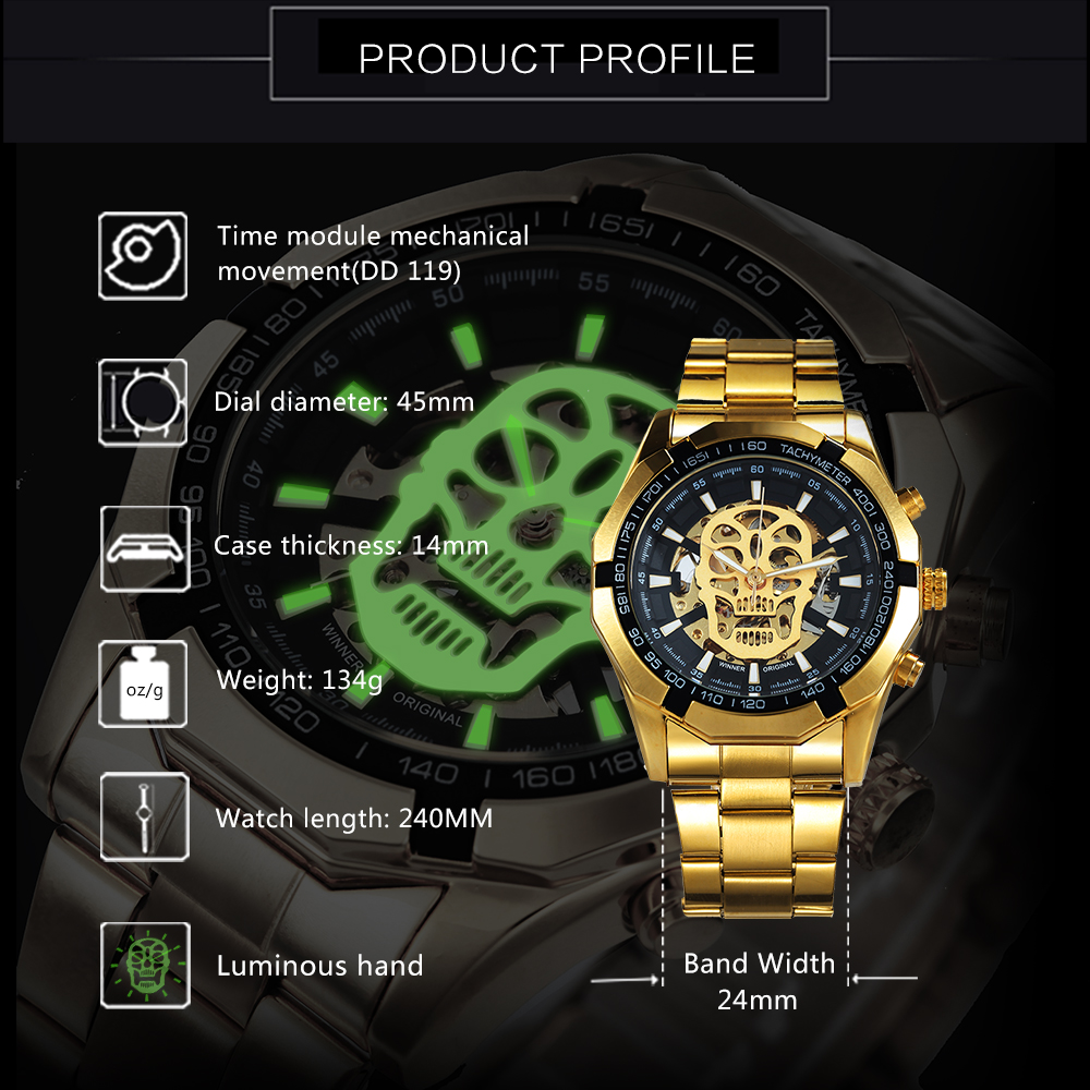 Gold Skeleton WINNER Watch for Men - Luxury 2021