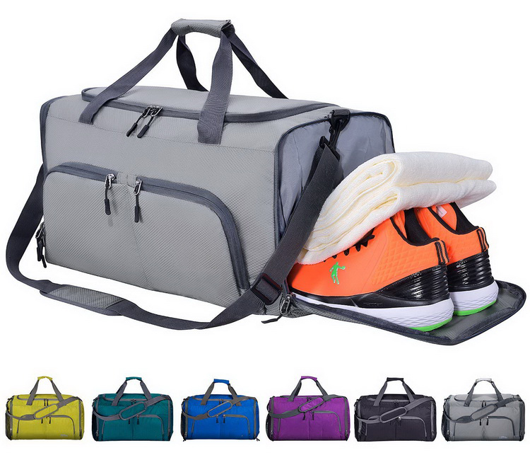 Borsone da viaggio pieghevole borsone sportivo borsa da palestra impermeabile con logo personalizzato scomparto per scarpe