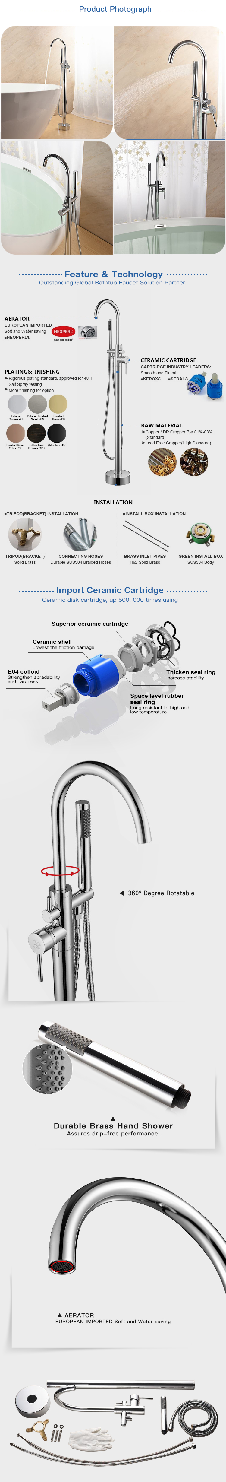 Cupc Bathtub Faucet With Showerhandle Floor Mount Tub Filler For Showerroom European Style Bathroom Faucets