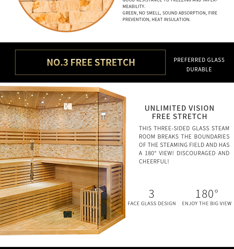 Luxury corner culture stone indoor steam sauna room