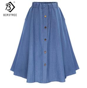 knee length stretch denim skirt