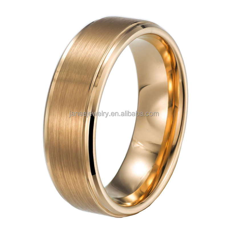 Alibaba оптовая продажа ювелирных изделий 8 мм обработанные края матовое PVD золотое вольфрамовое кольцо для свадьбы