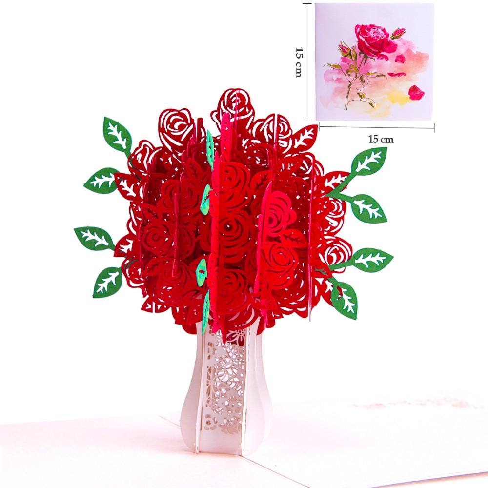 工厂定制彩色印花玫瑰花3d弹出贺卡 - buy 3d pop up greeting cards