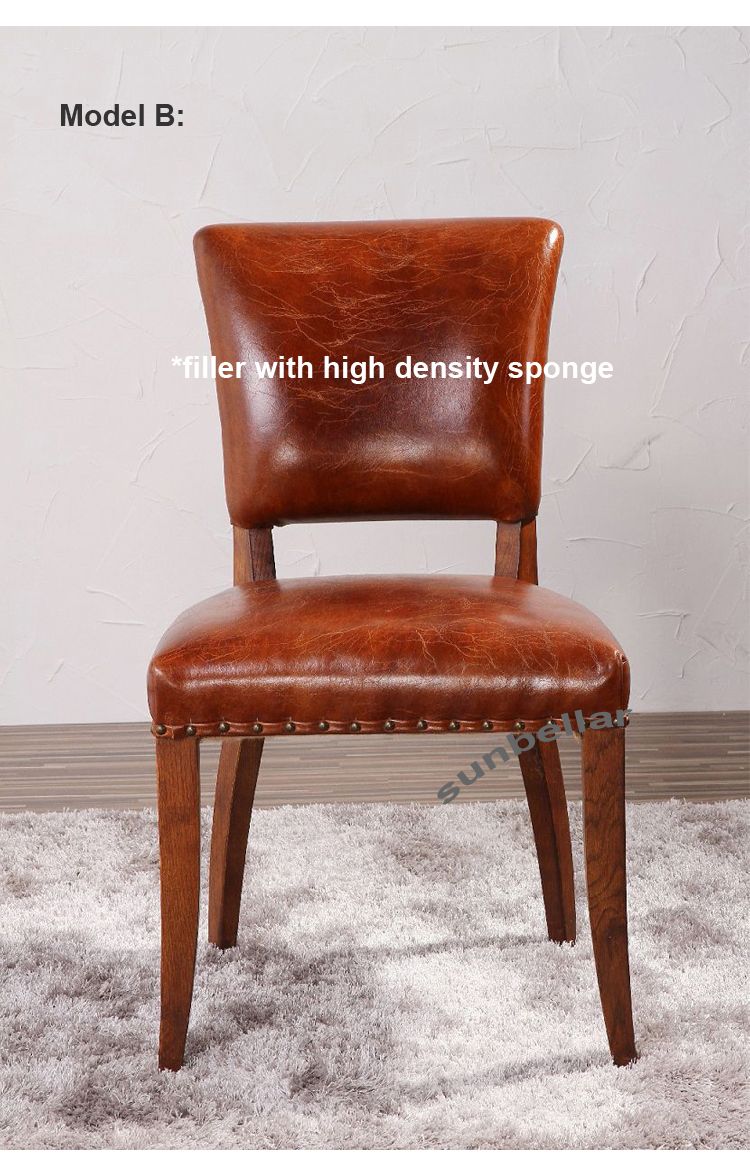 wholesale vintage genuine leather distressed dining chair wooden legs antique brown leather high back chairs for dining room