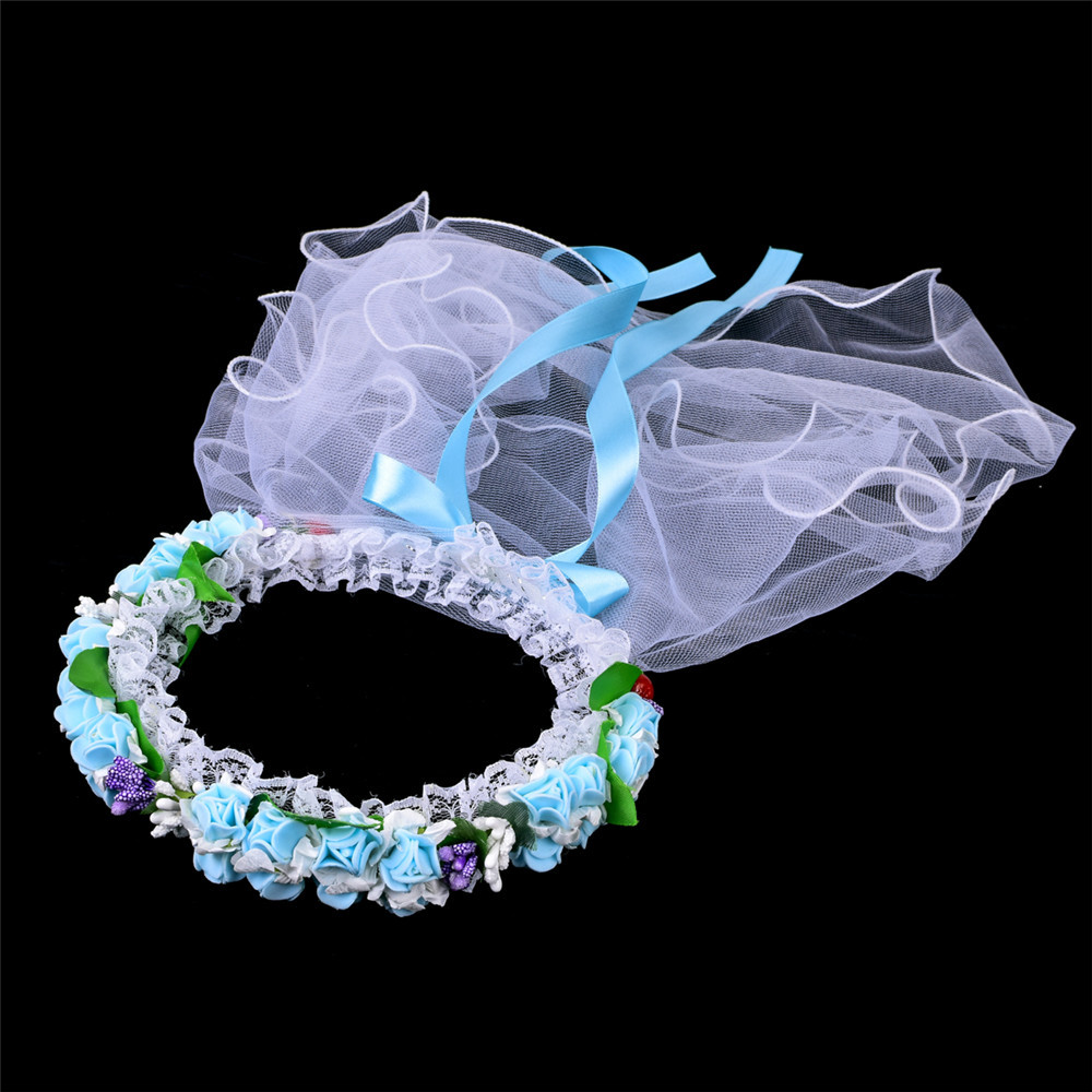 2019 新的儿童面纱 tether 花圈头饰儿童节日头发配件红色粉红色蓝色