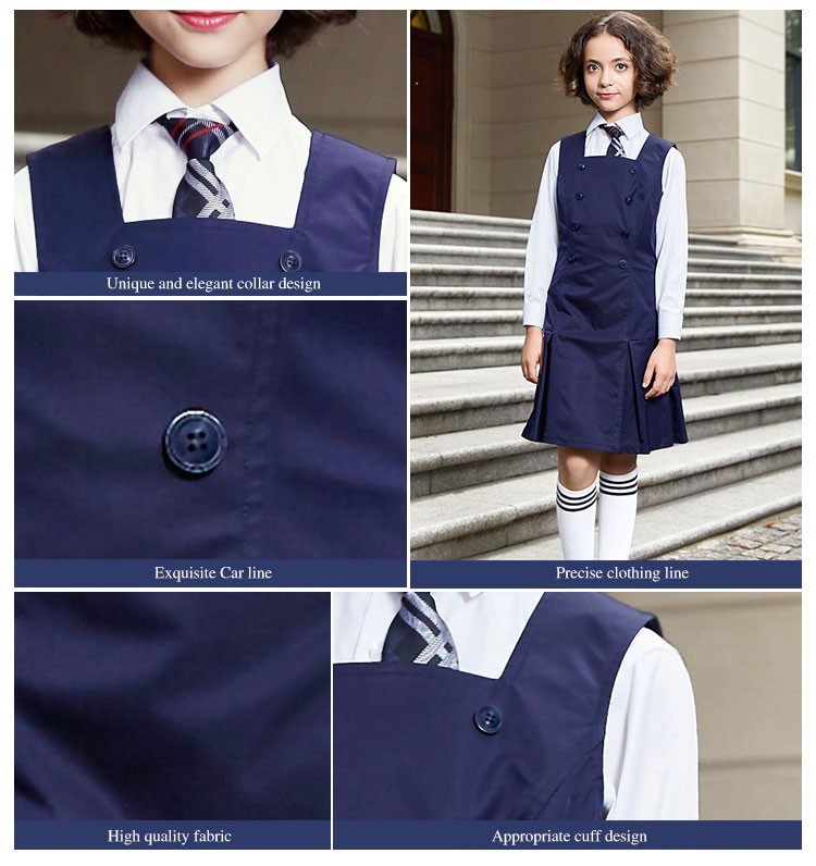 oem odm新设计中小学儿童纯棉藏青色女孩pinafore校服裙子